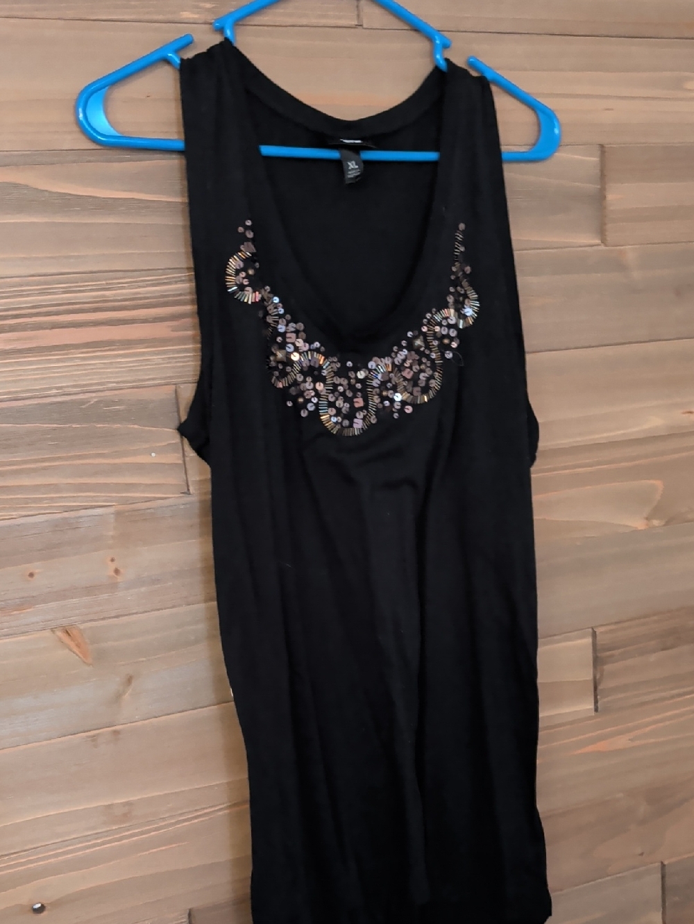 Wassio Embellished Black Sleeveless Scoop Neck Tank Top